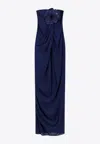 Elisabetta Franchi Floral Applique Strapless Gown