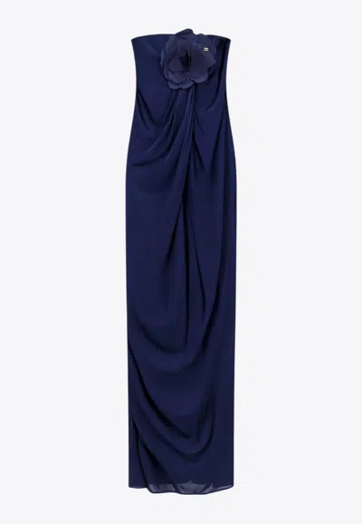Elisabetta Franchi Floral Applique Strapless Gown