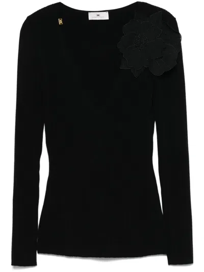Elisabetta Franchi Floral-appliqué Top In Black