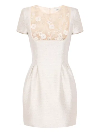 Elisabetta Franchi Floral-beaded Minidress In Grey