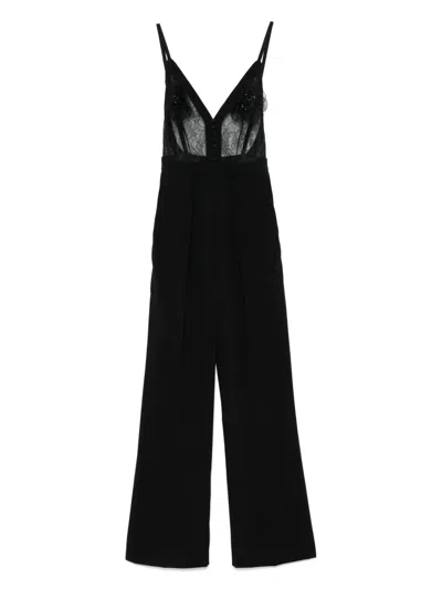 Elisabetta Franchi Floral-embroidered Crepe Jumpsuit In Black