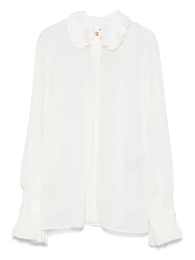 Elisabetta Franchi Floral-embroidered Georgette Shirt In White