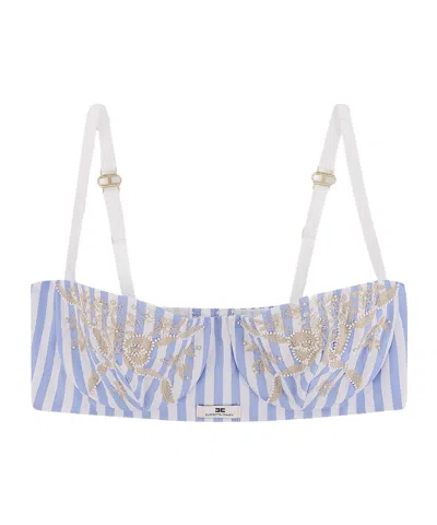 Elisabetta Franchi Floral Embroidered Poplin Bra In Blue