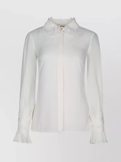 Elisabetta Franchi Floral Embroidered Ruffle Cuff Shirt In Beige