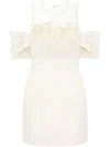 Elisabetta Franchi Floral-embroidered Satin Mini Dress In Neutrals