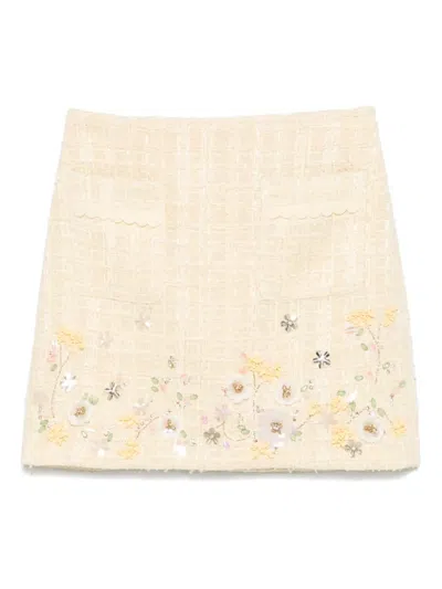Elisabetta Franchi Floral-embroidered Tweed Mini Skirt
