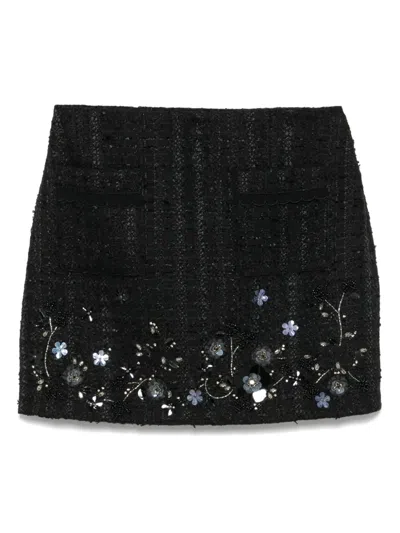 Elisabetta Franchi Floral-embroidered Tweed Mini Skirt