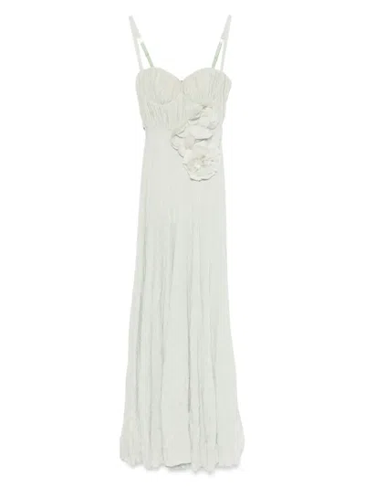 Elisabetta Franchi Floral-embroidery Lurex Gown In Green