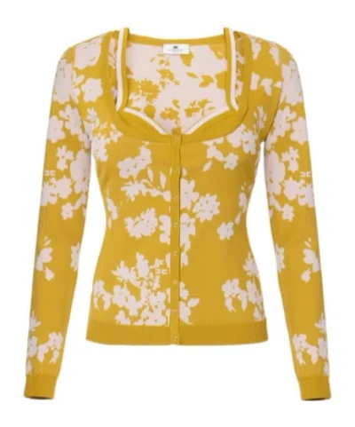 Elisabetta Franchi Floral Jacquard Cardigan In Gray
