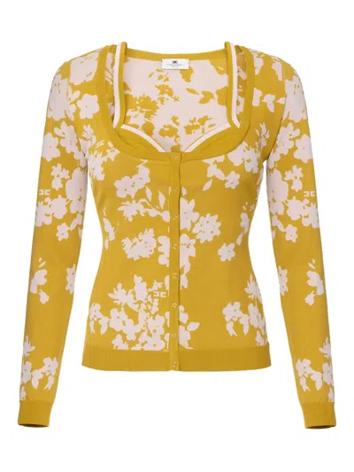 ELISABETTA FRANCHI FLORAL-JACQUARD CARDIGAN