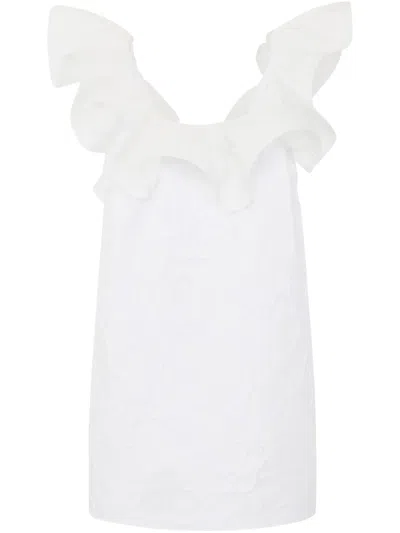 Elisabetta Franchi Floral Jacquard Dress In White