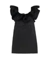 Elisabetta Franchi Ruffled Neckline Mini Jacquard Dress In Black