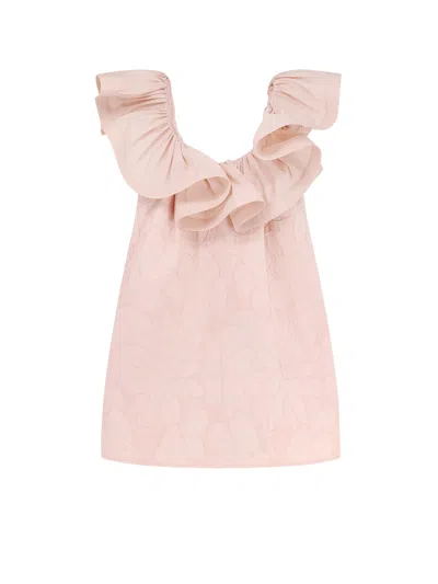Elisabetta Franchi Floral Jacquard Mini Dress With Ruches In Pink