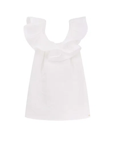 Elisabetta Franchi Floral Jacquard Mini Dress With Ruches In White