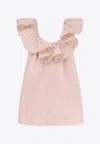 Elisabetta Franchi Floral Jacquard Mini Dress With Ruches In Pink