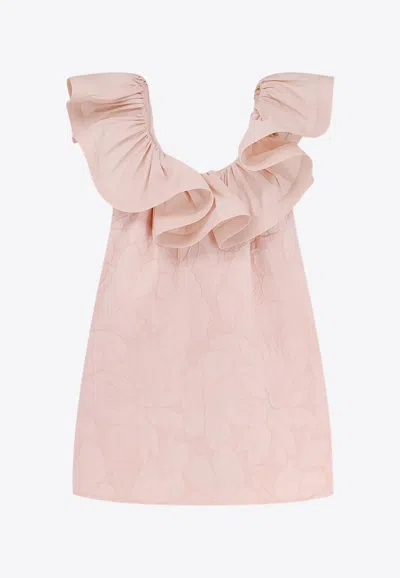 ELISABETTA FRANCHI FLORAL JACQUARD RUFFLED MINI DRESS