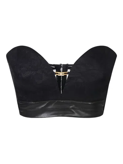 ELISABETTA FRANCHI FLORAL LACE BUSTIER TOP WITH JEWEL LOGO ELISABETTA FRANCHI