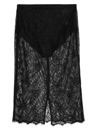Elisabetta Franchi Nero Skirt With Delicate Lace Design In Black