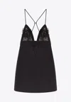 Elisabetta Franchi Plunging Neckline Mini Dress With Lace Detailing And Floral Embellishments In Black