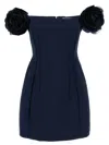 Elisabetta Franchi Mini Dress With Floral Embellishments And Off-the-shoulder Design
