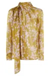Elisabetta Franchi Floral Pattern Silk Blouse With Scarf Detail In Brown