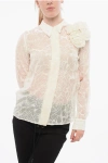 Elisabetta Franchi Floral Patterned Flocked Mesh Shirt In Metallic