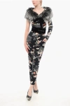 Elisabetta Franchi Floral Patterned Jumpsuit With Removable Eco-fur Detail In Black