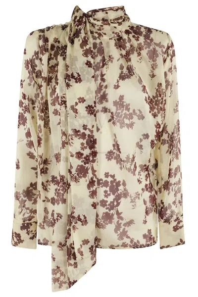 Elisabetta Franchi Floral Patterned Silk Blouse With Scarf Detail In Multi