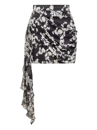 ELISABETTA FRANCHI FLORAL-PRINT DRAPED MINI SKIRT