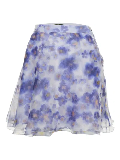 Pre-owned Elisabetta Franchi Floral-print Mini Skirt In Purple
