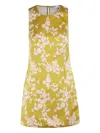 Elisabetta Franchi Floral Satin Dress With Tulle Back And Side Zipper In Yellow