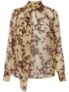 Elisabetta Franchi Floral Patterned Silk Blouse With Scarf Detail In Neutrals