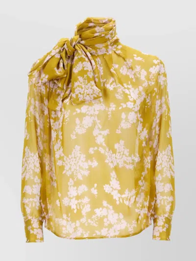 ELISABETTA FRANCHI FLORAL PRINT SILK BLOUSE WITH BOW DETAIL