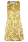 Elisabetta Franchi Floral Satin Dress With Tulle Back And Side Zipper In Yellow