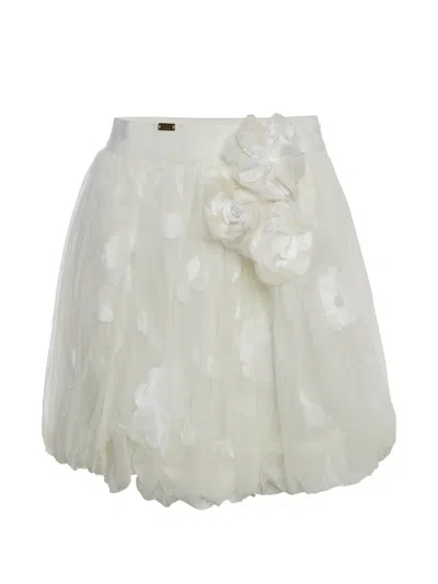 Pre-owned Elisabetta Franchi Floral-appliqué Balloon Skirt In Neutral