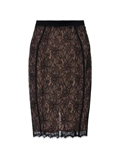 Elisabetta Franchi Floral-lace Satin-trim Skirt In Multi