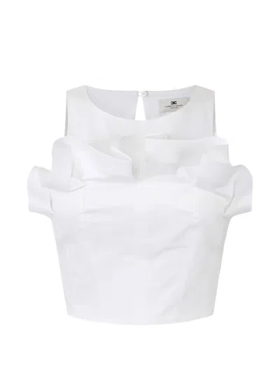 Elisabetta Franchi Flounce Crew Neck Top In White