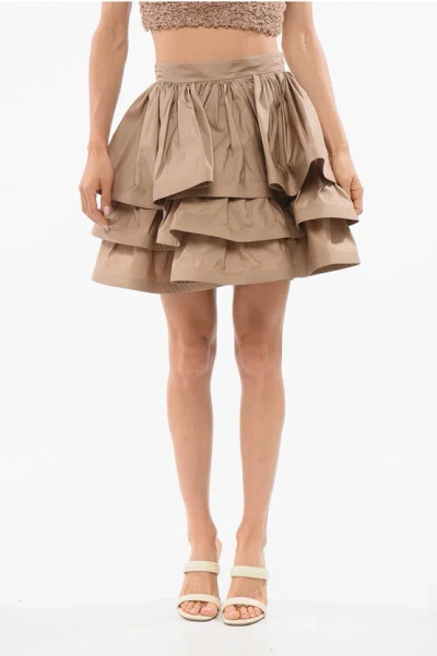 Elisabetta Franchi Flounced Miniskirt With Back Zip In Brown