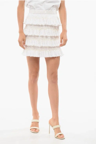 Elisabetta Franchi Flounced Miniskirt With Sequines In White