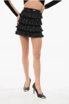 Elisabetta Franchi Flounced Miniskirt With Sequines In Black