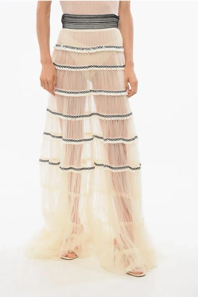 Elisabetta Franchi Flounced Tulle Gipsy Skirt In Animal Print