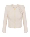 Elisabetta Franchi Flower Appliqués Leather Jacket In Butter