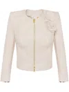 Elisabetta Franchi Flower Appliqués Leather Jacket In Neutrals