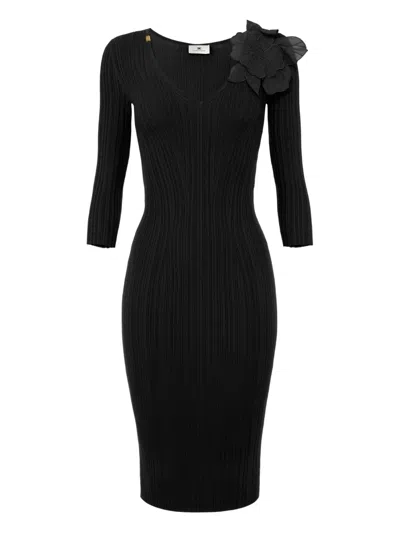 Elisabetta Franchi Flower-detailing Midi Dress In Black