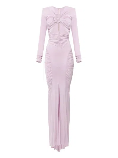 Elisabetta Franchi Flower-embellished Long-sleeve Dress In Purple