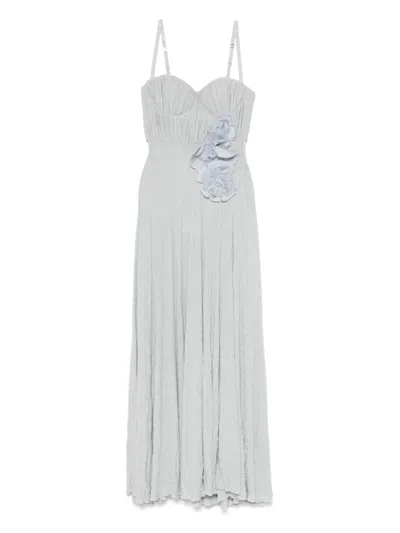 Elisabetta Franchi Flower-embroidery Lurex Gown In Blue