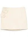 Elisabetta Franchi Flowers Leather Mini Skirt In Neutrals