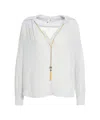 Elisabetta Franchi Fluid Blouse With Golden Chain Detail In Blue