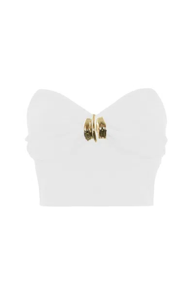 Elisabetta Franchi Fluid Crepe Top With Jewel Decoration In White