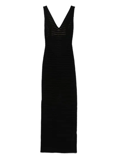Elisabetta Franchi Form-fitting Black Maxi Dress With Deep V-neckline